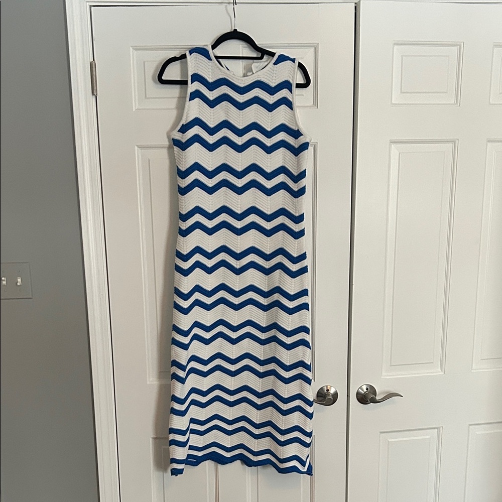 Tuckernuck Blue & White Zig-Zag Stripe Mykonos Knit Maxi Dress